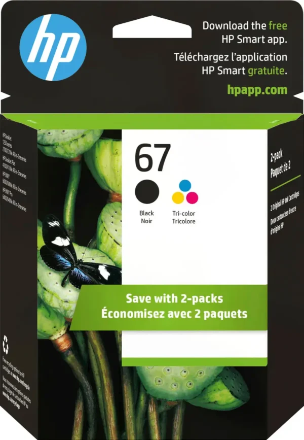 HP 67 Ink Cartridge 2-Pack – Standard Yield, Black & Tri-color
