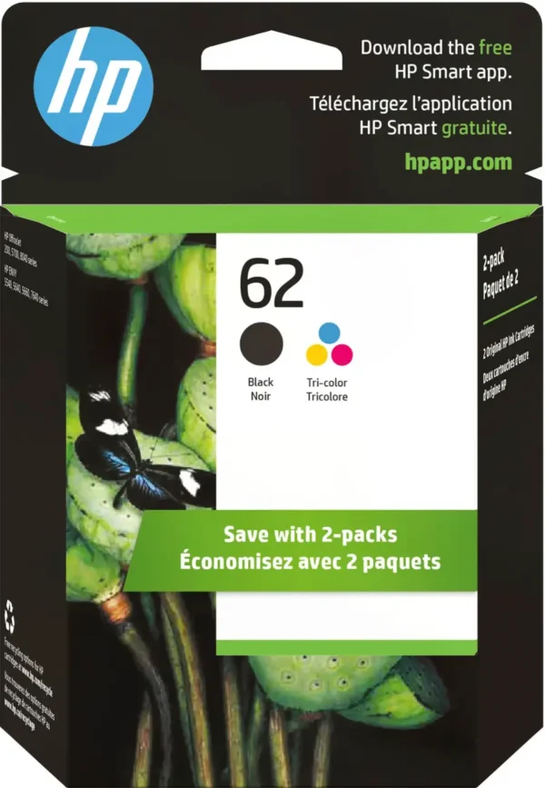 HP 62 2-Pack Standard Ink Cartridges – Black and Tri-Color